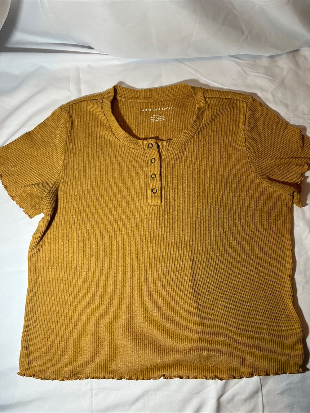 American Eagle Outfitters Mustard Ribbed Henley Short Sleeve Tee